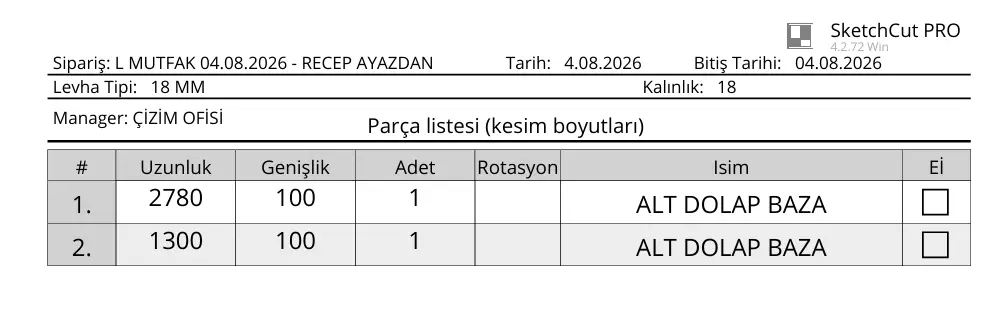 baza kesim listesi 01 - 3D Çizim ve Üretim Paketi