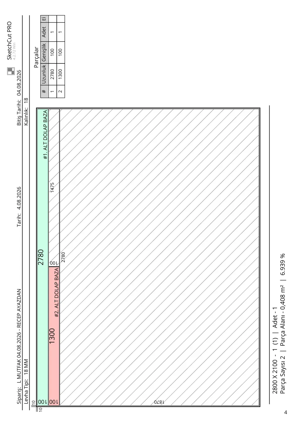 baza kesim optimizasyon plani - 3D Çizim ve Üretim Paketi