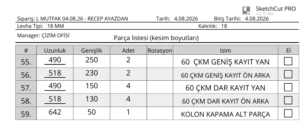 govde kesim listesi 03 - 3D Çizim ve Üretim Paketi