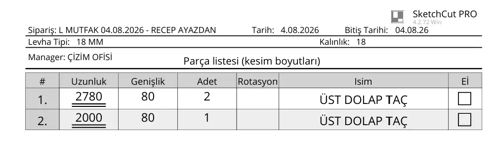 tac kesim listesi 01 - 3D Çizim ve Üretim Paketi